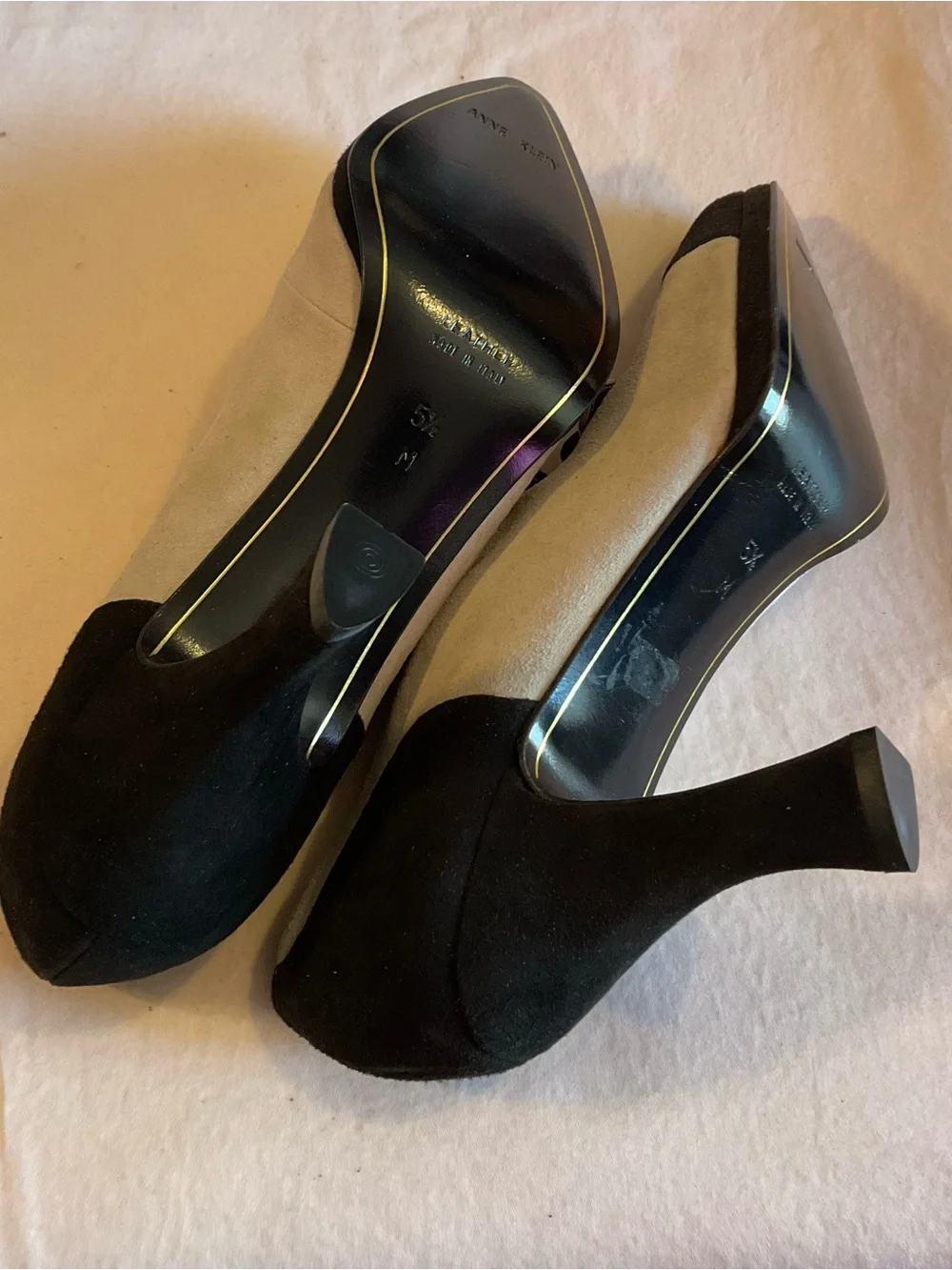 Anne Klein Vintage Grey & Black Cap-Toe Triple Buckle Heeled Booties